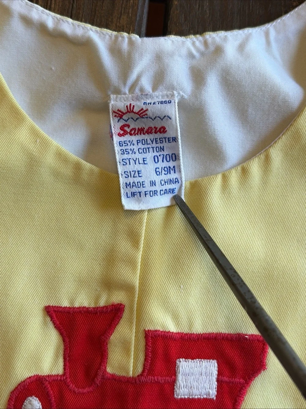 Samara Vintage Baby 6-9 M Yellow Red Train Shortall Romper Baby Retro One Piece